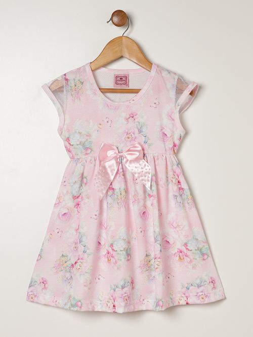 Vestido Malha Com Laço Infantil Para Menina - ROSA