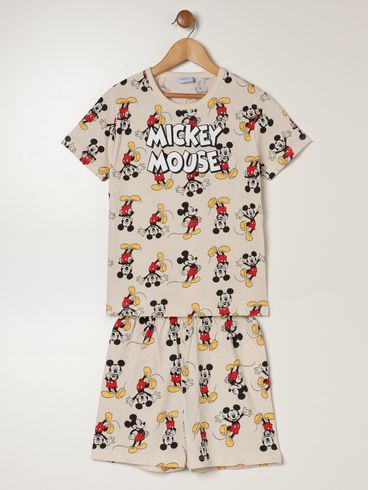 Pijama Curto Mickey Mouse Infantil Para Menino - BEGE