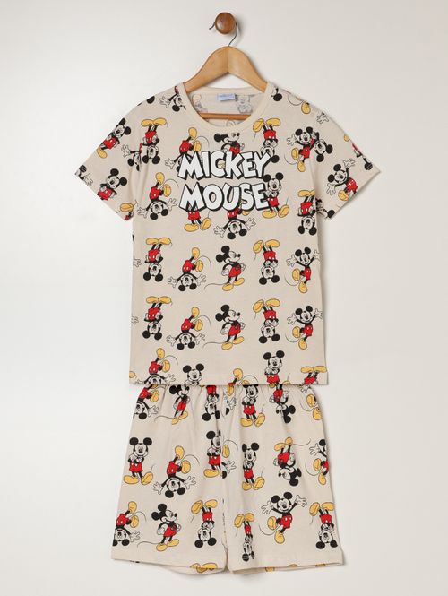 Pijama Curto Mickey Mouse Infantil Para Menino - BEGE