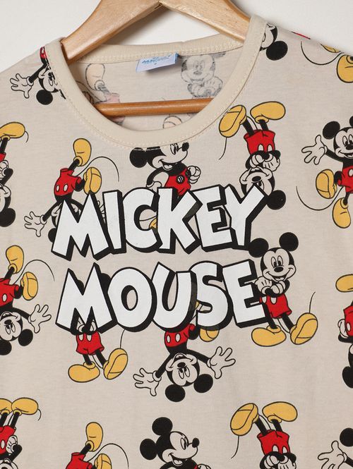 Pijama Curto Mickey Mouse Infantil Para Menino - BEGE