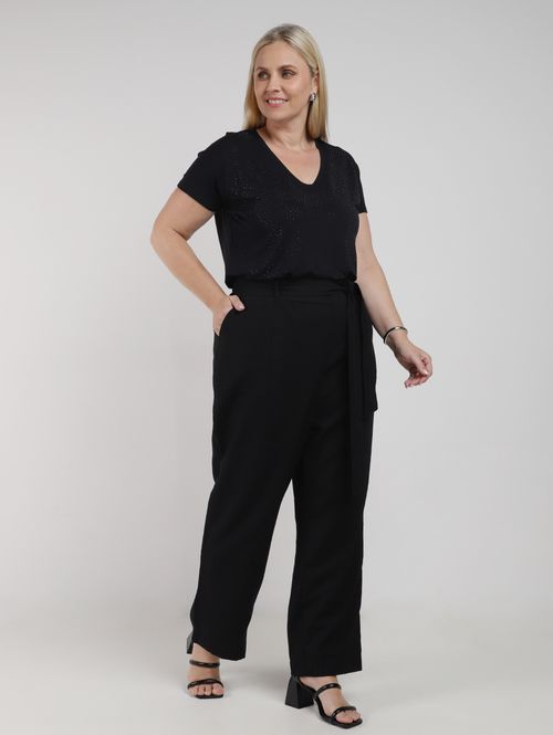 Calça Alfaiataria Reta Plus Size Feminina PRETO