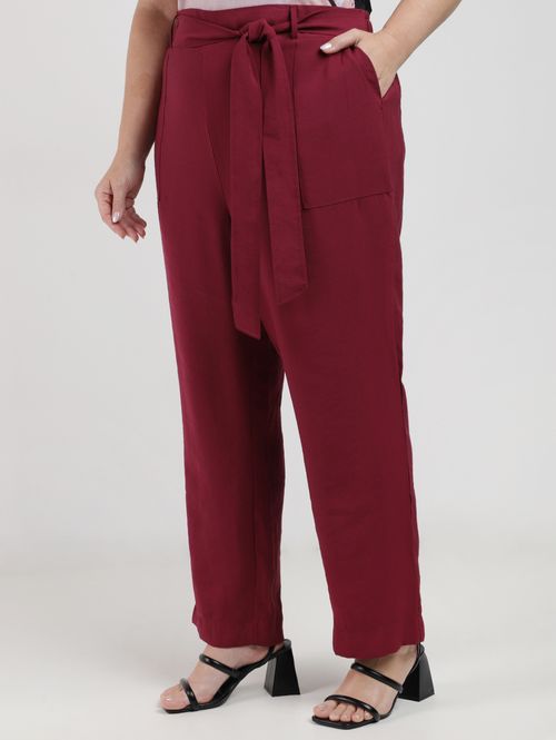 Calça Alfaiataria Reta Plus Size Feminina BORDO
