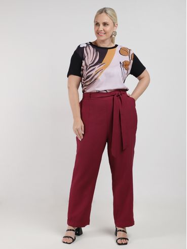 Calça Alfaiataria Reta Plus Size Feminina BORDO