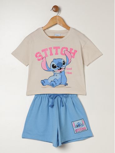 Conjunto Curto Stitch Disney Infantil Para Menina- OFF WHITE