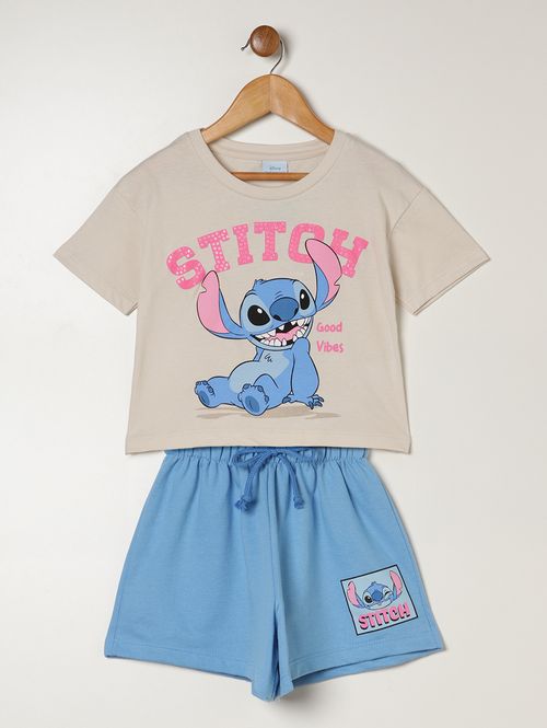 Conjunto Curto Stitch Disney Infantil Para Menina- OFF WHITE