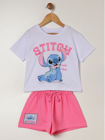 Conjunto Curto Stitch Disney Infantil Para Menina- BRANCO