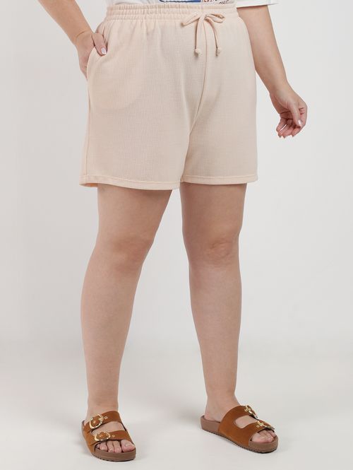 Short Malha Crochê Plus Size Feminino BEGE