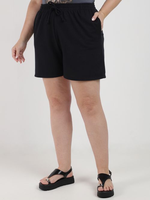 Short Malha Crochê Plus Size Feminino PRETO