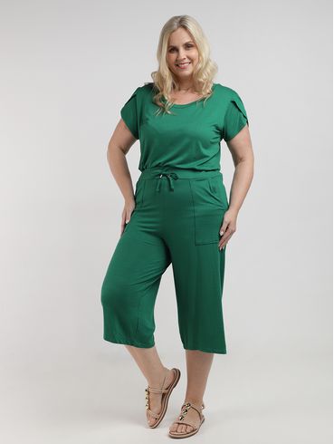 Calça Malha Vicenza Pantacourt Plus Size Feminina VERDE