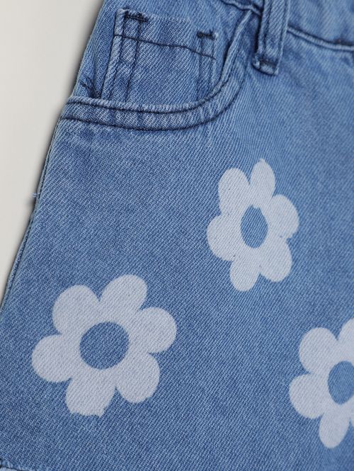 Short Jeans Estampado Infantil Para Menina - AZUL