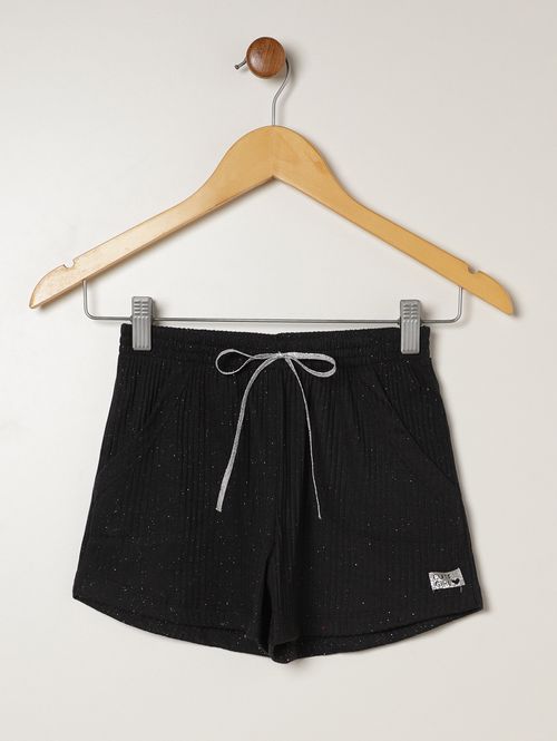 Short Canelado Com Glitter Juvenil Para Menina - PRETO