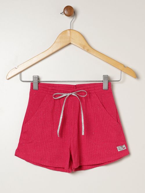 Short Canelado Com Glitter Juvenil Para Menina - PINK