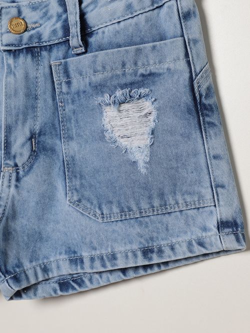 Short Jeans Juvenil Para Menina - AZUL