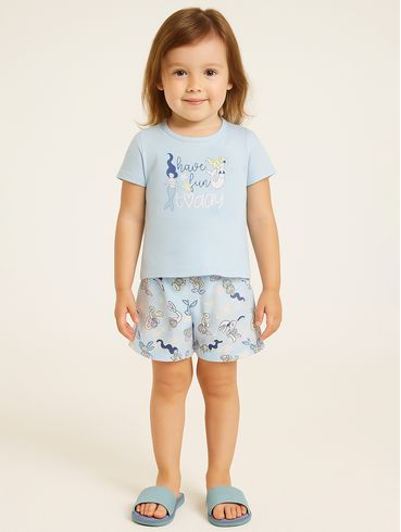 Pijama Infantil Para Menina - AZUL CLARO