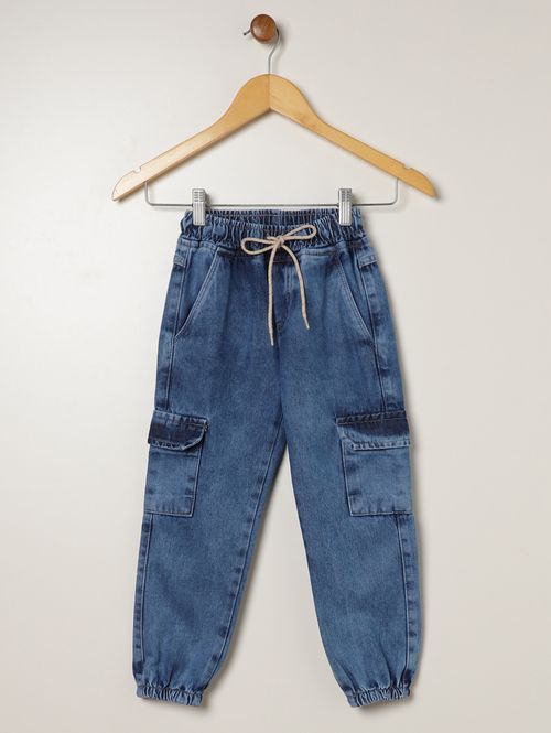 Calça Jeans Cargo Infantil Para Menino - AZUL