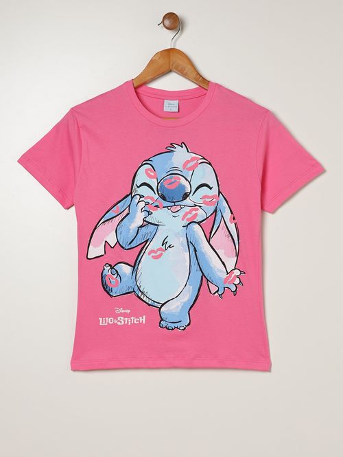 Blusa Manga Curta Stitch Juvenil Para Menina - ROSA