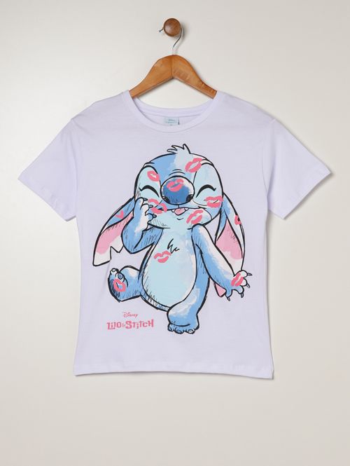 Blusa Manga Curta Stitch Juvenil Para Menina - BRANCO