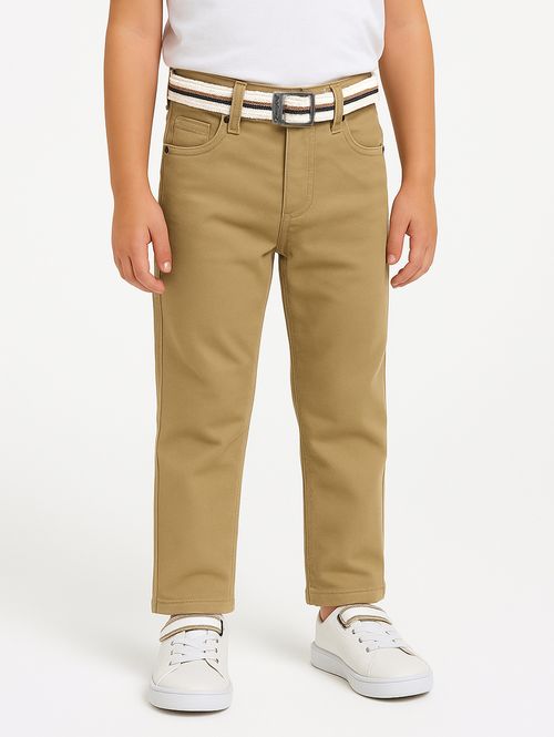 Calça Sarja Jogger Com Cinto Juvenil Para Menino - CAQUI