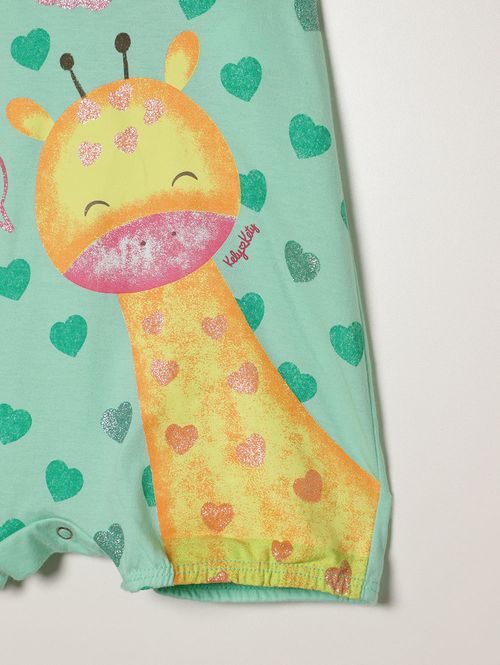 Macacão Curto Estampado Infantil Para Bebê - VERDE