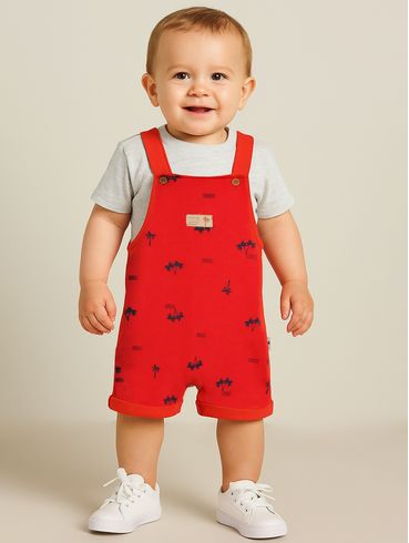 Jardineira Moletinho Infantil Para Bebê - VERMELHO