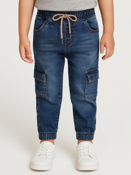 Calça Jeans Jogger Cargo Infantil Para Menino - AZUL
