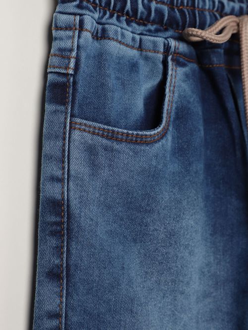 Calça Jeans Jogger Cargo Infantil Para Menino - AZUL