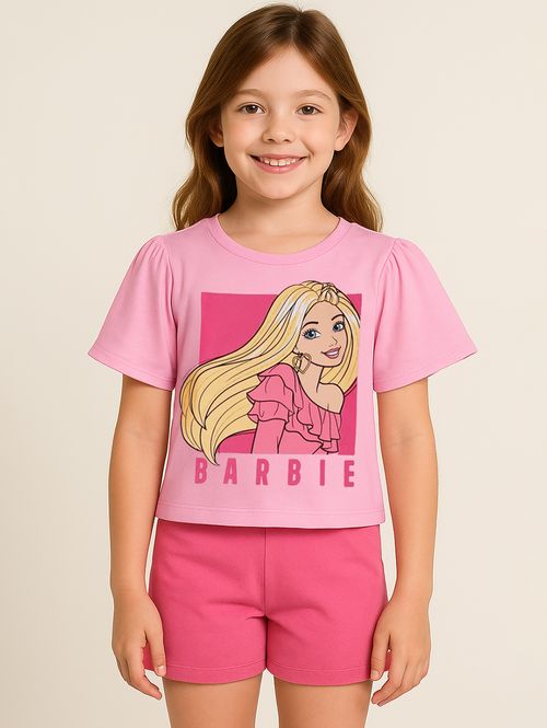 Blusa Cropeed Manga Curta Infantil Para Menina- ROSA