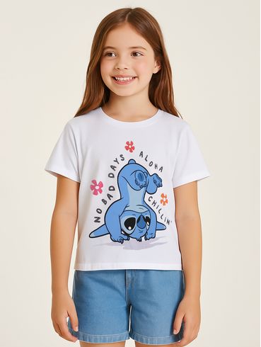 Blusa Cropped Stitch Infantil Para Menina - BRANCO