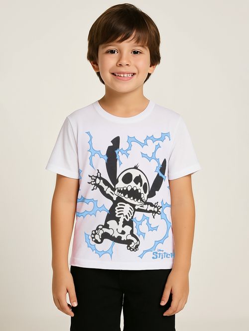 Camiseta Stitch Manga Curta Infantil Para Menino- BRANCO