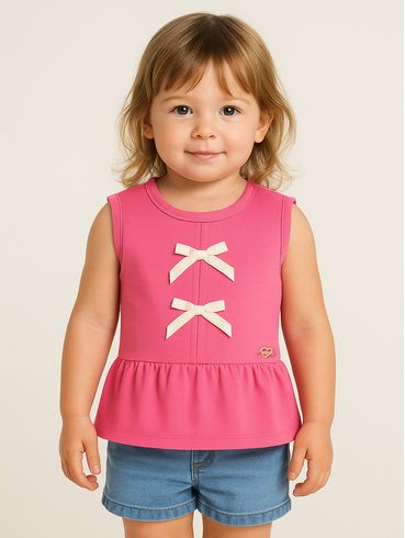 Blusa Regata Malha Com Laços Infantil Para Menina- ROSA