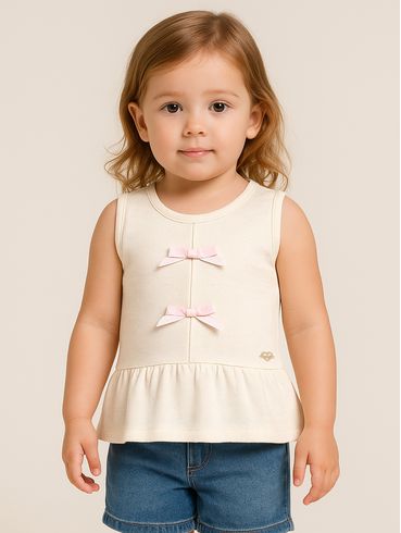 Blusa Regata Malha Com Laços Infantil Para Menina- OFF WHITE