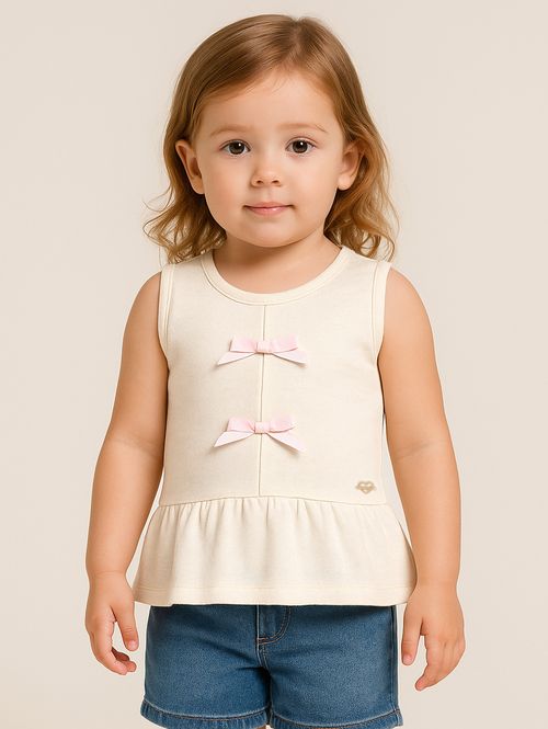Blusa Regata Malha Com Laços Infantil Para Menina- OFF WHITE