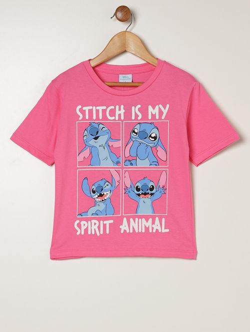 Blusa Stitch Manga Curta Infantil Para Menina - ROSA