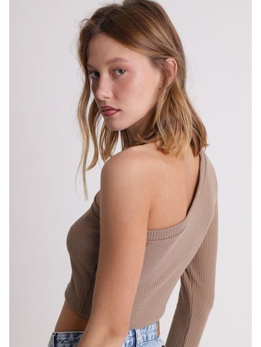 Cropped um ombro só manga longa