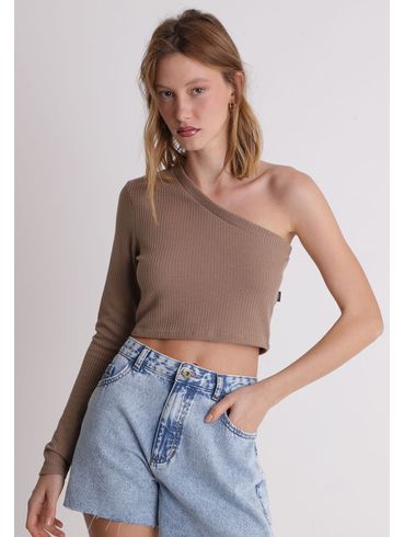 Cropped um ombro só manga longa