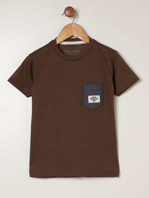 Camiseta Manga Curta Infantil Para Menino- MARROM