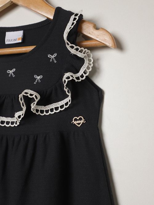 Vestido Malha Texturizada Infantil Para Menina - PRETO