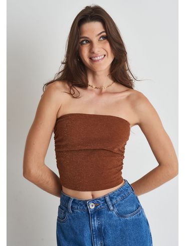 Blusa sem alça de lurex