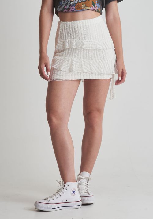 Saia renda babados assimétricos