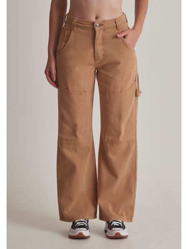 Calça sarja wide leg bolso carpinteiro