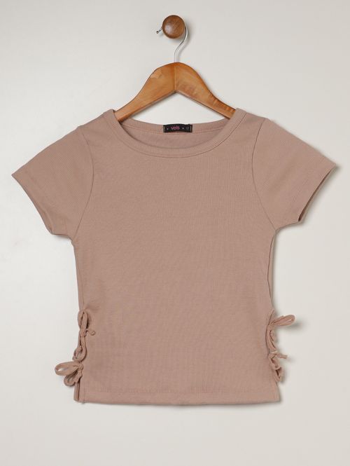 Blusa Canelada Com Amarração Juvenil Para Menina- BEGE