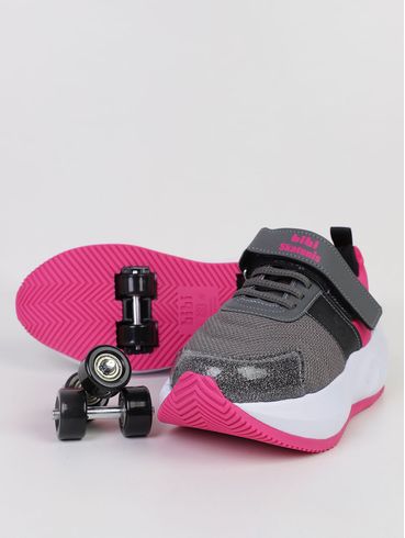 Tênis Skatenis Velcro Bibi Juvenil Para Menina- CINZA/PINK