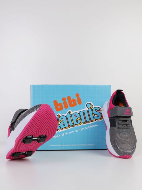 Tênis Skatenis Velcro Bibi Juvenil Para Menina- CINZA/PINK
