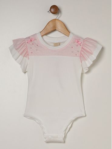 Body Canelado Infantil Para Menina - OFF WHITE