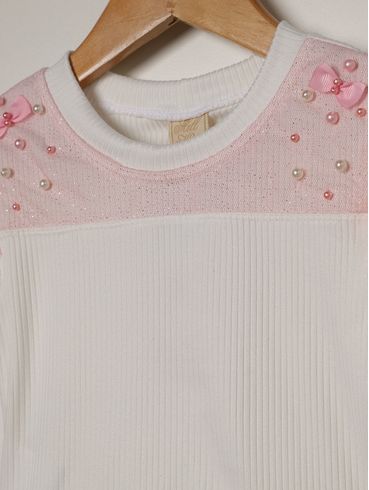 Body Canelado Infantil Para Menina - OFF WHITE