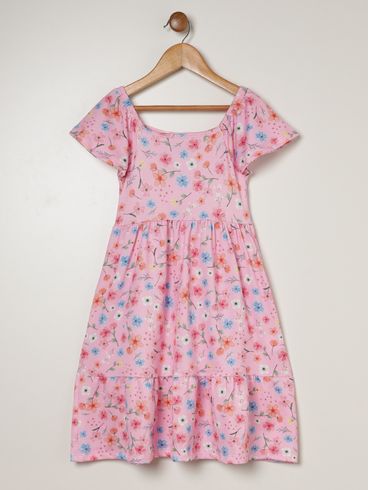 Vestido Malha Crepe Infantil Para Menina - ROSA
