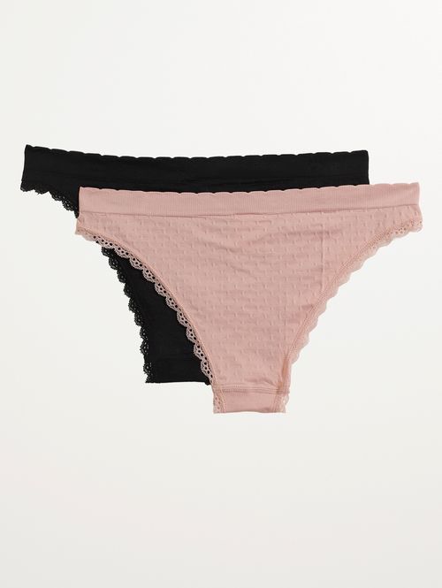 Kit com 02 Tanga e Bíquini Feminina ROSA/PRETO