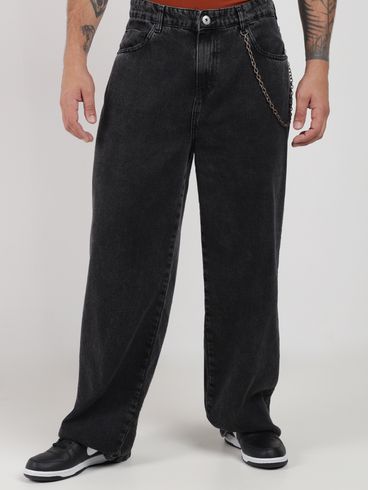 Calça Jeans Skater Detalhe Corrente Masculina PRETO
