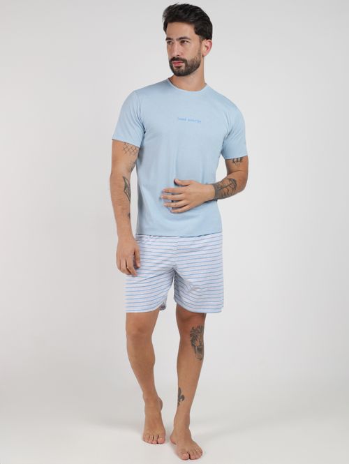 Pijama Curto Listrado Masculino AZUL CLARO