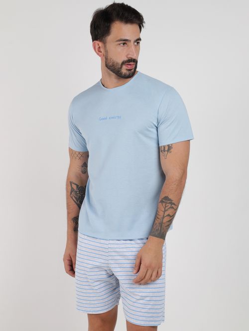 Pijama Curto Listrado Masculino AZUL CLARO